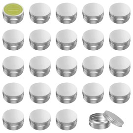 0.5 Ounce Aluminum Tin Jar with Screw Lid and Labels, 15ml Refillable Containers for Cosmetic, Balms, Cream, 24 Pack