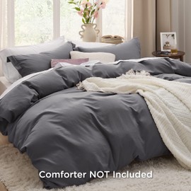 Bedsure Dark Grey Duvet Cover King Size - Soft Prewashed Set, 3 Pieces, 1 Duvet Cover 104x90 Inches with Zipper Closure and 2 Pillow Shams, Comforter Not Included