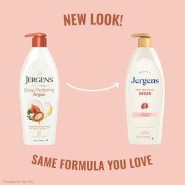 Jergens Deep Restoring Aceite de argán Hidratante, Loción calmante para el cuerpo y las manos, 16 onzas, con aceite de argán reviviente y vitamina E, 
