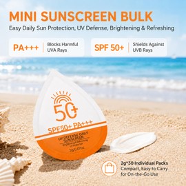 50 Pack Travel Size Sunscreen, SPF 50+ Mini Sunscreen Bulk for Face & Body, Small Individual Sun Screen Packets, Lightweight Non-Greasy, Summer Beach Party Essentials, Outdoor Activities for Women