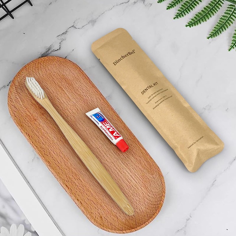 DincherBel Bamboo Toothbrushes Kit Bulk, Disposable Toothbrushes with Toothpaste(6g), Individually