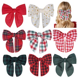 Jmkcoz Large Christmas Fable Hair Bows Hair Clips Plaid Hair Ribbon Ponytail Holder Hair Accessorie for Baby Toddlers Kids Girls (8, Christmas)