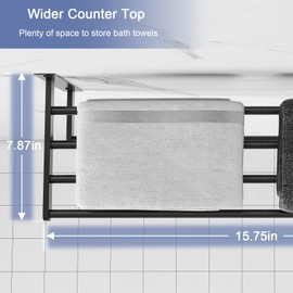 Bathroom Shelf with Towel Bar, 16" Metal Towel Racks for Bathroom Wall Mounted, Rustproof Towel Rack with Shelf Shower Towel Holder Apartment Essentials Bathroom Accessories - Black