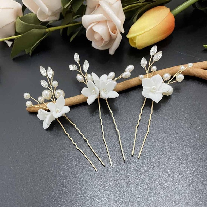 Cubahop Wedding Hair Clips with Wedding Flowers Crystal Wedding Hair