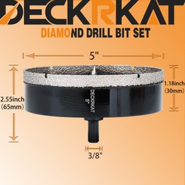 5 inch Diamond Hole-Saw Bits with Pilot Drill Bit -5" Diamond Tipped Tile Hole Saws with Guiding Bit Accurate Drilling for Porcelain Tile Ceramic Pottery Granite Stone Glass Bottles 125mm.
