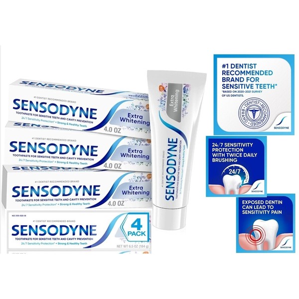 SENSODYNE Ounce Tubes Extra Whitening Max Strength Toothpaste 4pk of 6.5 oz.