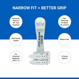 Gibson Athletic Double Buckle Just Right Uneven Bar Grips, Gymnastics, Girls, White, X-Small