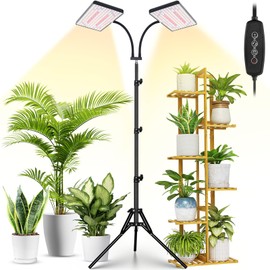 2024 LBW Latest Grow Light for Indoor Plants, 428 LED Dual-Head Full Spectrum Standing Plant Light, Floor Grow Lamp with 3/6/12H Timer, 6 Brightness Levels, 3 Switch Modes, 75" Adjustable Tripod Stand