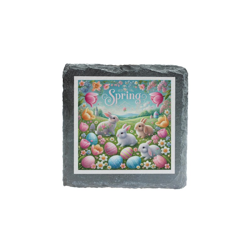 Spring Bunnies Slate Coaster – Festive Easter Decor with Adorable