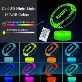 POSSHE Rugby Night Light, Football Gifts for Girl, 3D Illusion Night Light with 16 Colors Changing, Remote Control and Timer, Kids Boy Girl Room Decoration for Holiday Birthday Christmas
