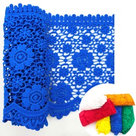 IPHENIX 5 Yards Blue Lace Trim Flower for Sewing 6.5in Width Soft and Comfortable On The Skin Flower Pattern DIY Craft Clothes Edge Trim Ribbon