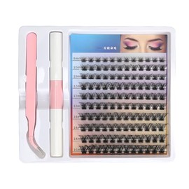 Kit de extensión de pestañas DIY (120 extensiones, grupos de 8-16 mm, incluye pegamento y pinzas de doble punta para pestañas perfectas)