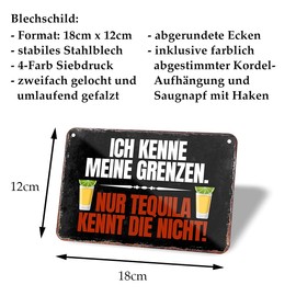 Tequila Sign - Funny Saying on Tin Sign - Funny Retro Decorative Metal Sign with Cord and Suction Cup - Decoration Party Room Bar Party Room Pub - Gift Tequila Cocktail Fans - 18 x 12 cm