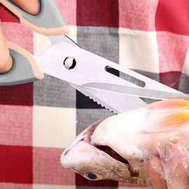 Retoo Multifunction Scissors with Opener, Sharp Kitchen Scissors Stainless Steel with Bottle Opening for Meat, Walnut, Fish, Cooking Scissors, Household Scissors, 22.5 cm Long, (Grey and Pink)