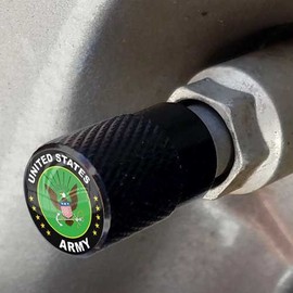 Tricktoppers Vivid Black Anodized Billet Aluminum Tire Wheel Valve Stem Dust Caps For Cars Trucks Trailers SUV's RV's Motorcycles Bikes More (Set Of 4) Military Veteran US Army Bald Eagle
