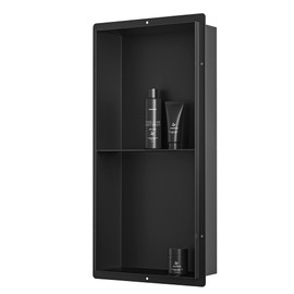 Bernkot Stainless Steel Shower Niche 24" X 12" Matte Black with 2-Tiers Shelf No Tile Needed Niche Shower for Bathroom Storage Recessed Wall Niches Flush-Mounted Installation