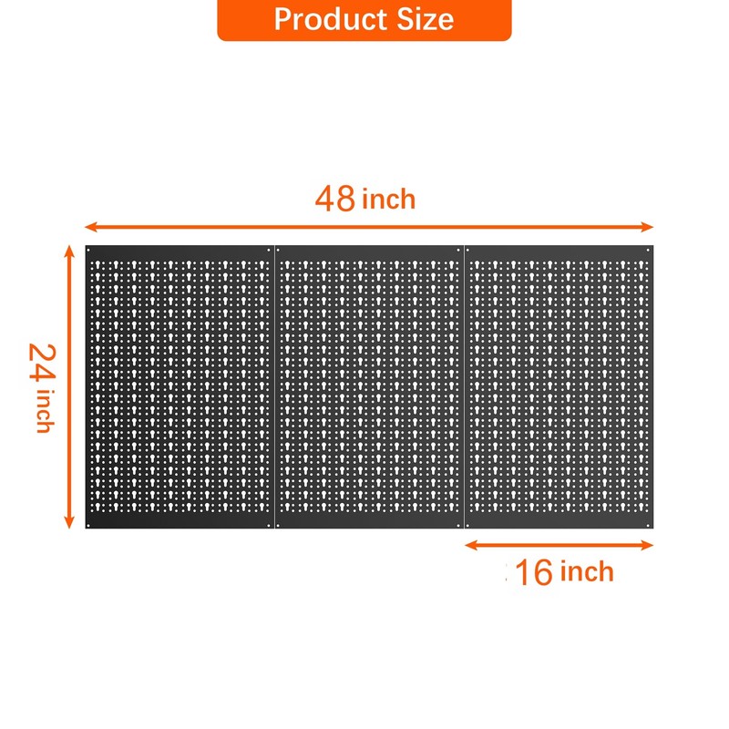 TORACK 3Pcs Metal Pegboard Panels for Garage Wall Utility Tools