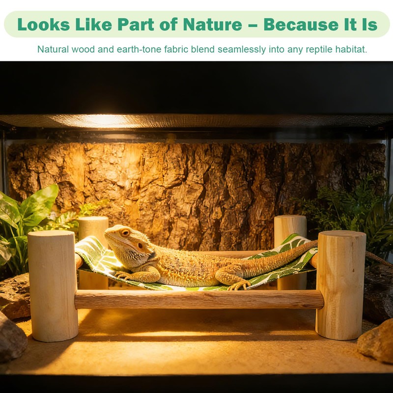 Dojomadf Wooden Bearded Dragon Cloth Bed, Reptile Hammock for Bearded