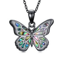 LONAGO Butterfly Necklace for Women Black Plated 925 Sterling Silver Butterfly with Abalone Shell Pendant Necklace Dainty Jewelry Gifts for Girlfriend Mother