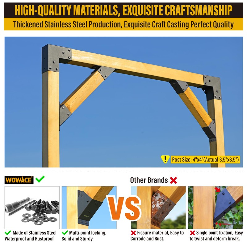 WOWACE 2pcs 45 Degree Angle Support Brackets, 4x4 (Actual 3.5''x3.5'')