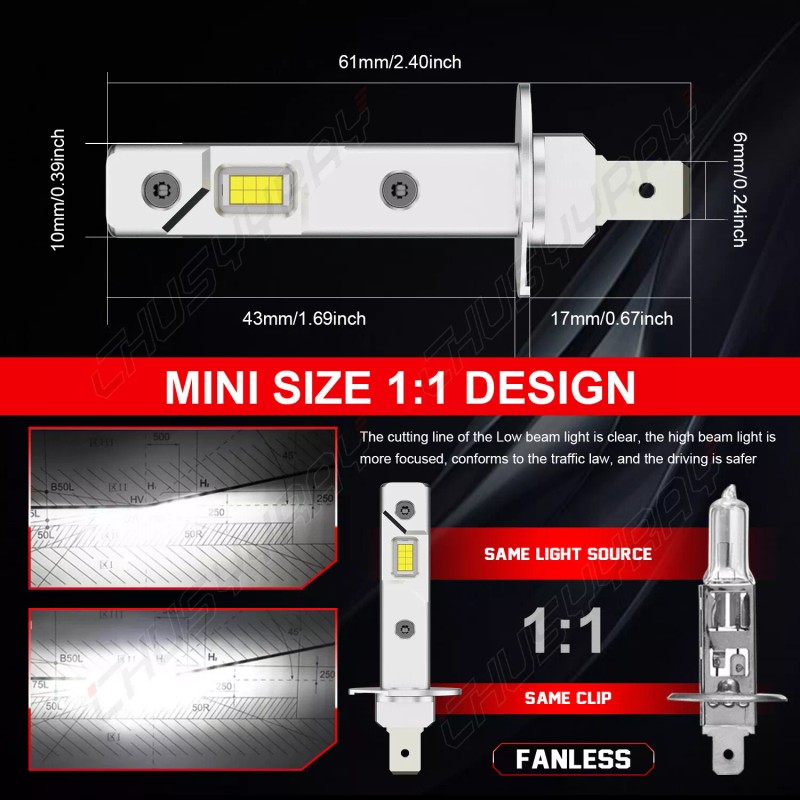 CHUSYYRAY H1 LED Headlight High Beam or Low Beam Bulbs