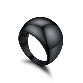 Black Signet Ring Women Chunky Dome Statement Ring Size 11, Black Plated Finger Ring for Men