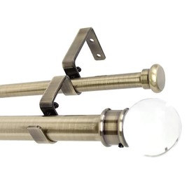 Urbanest Crystal Ball Flat Button 1" 5/8" Double Drapery Curtain Window Rod Set - 48" to 84", Antique Brass
