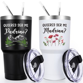 Gtmileo Quieres Ser Mi Padrino Madrina, Will You be My Godparents Gifts in Spanish, Padrinos De Bautizo Propuesta Gifts, 30oz Quieres Ser Mi Padrino Madrina Stainless Steel Insulated Tumbler Set