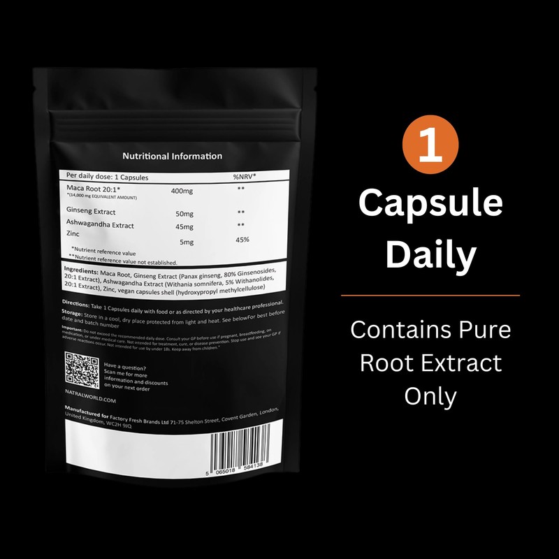 Maca Root Extract 8000mg enriched with Premium, Ginseng, Ashwagandha, and