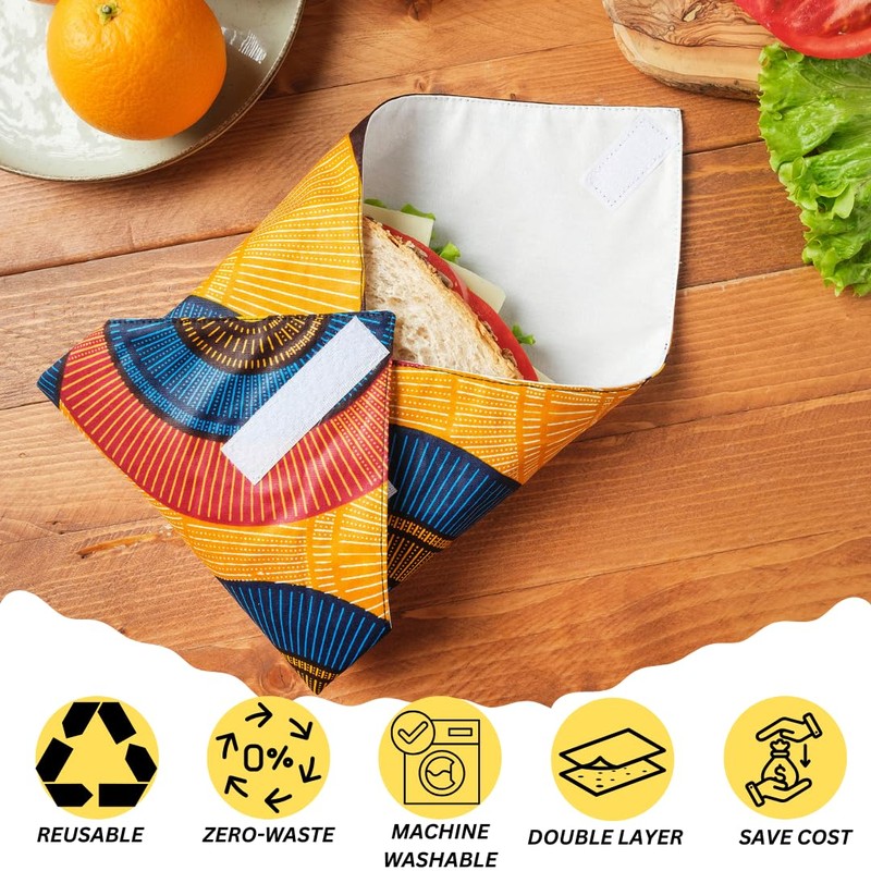 Reusable Sandwich Wrap - Washable, Leakproof, Double-Layered, Fabric, Foldable, Space