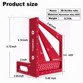 Multi-Angle 3D Measuring Ruler: 22.5/30/45/60/67.5/90 Degree Aluminum Alloy Square Ruler Protractor, Ideal for Engineer Carpenter Crafting, Drawing