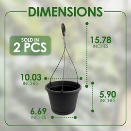 J3A Collections 10in Euro Hanging Planter for Outdoor Plants 2 Pieces 10inch Hanging Planter with (2) 40cm Hooks, Self Watering Indoor Outdoor Hanging Pots with Drainage Holes and Removable Drip Tray