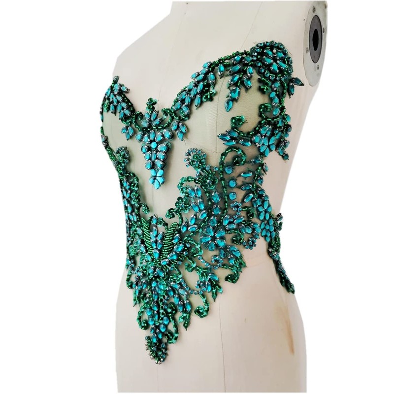 Handmade Rhinestones lace Applique handsewing Beads Sequins Trimming Patches for