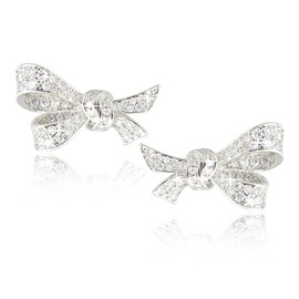 RIZILIA Bow Design Cubic Zirconia Stud Earrings in 18K White Gold Plated, Muliple colors available Hypoallergenic Lightweight Pierced Earrings, Elegant Gift for Women (White CZ | APR)