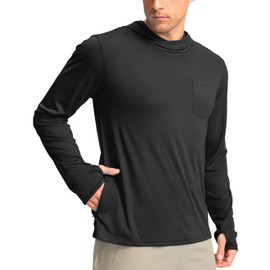 Men's Sun Protection Shirts UPF 50+ Long Sleeve Hoodie with 2 Pockets UV SPF Fishing Hiking Rash Guard Outdoor Shirts (Black, Medium)
