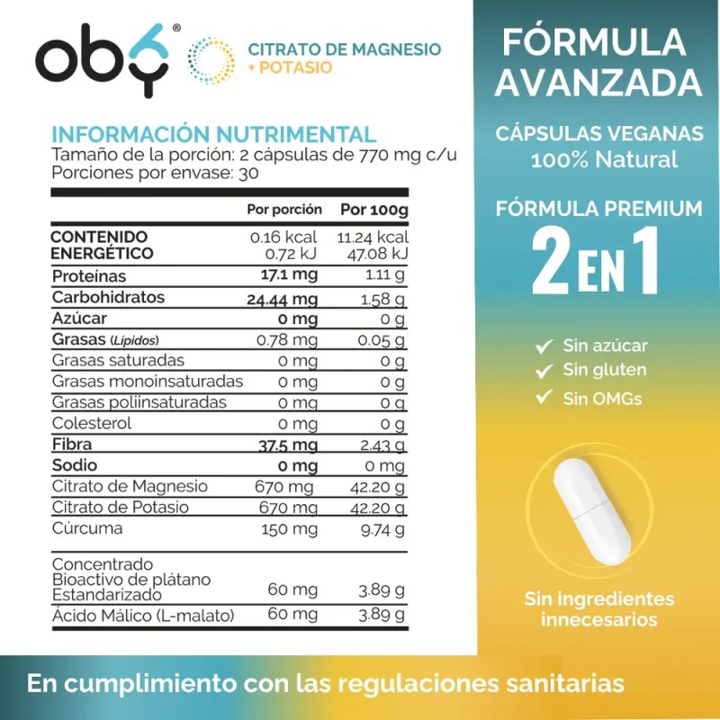 Citrato Magnesio y Potasio + Curcuma, L-Malato y Extracto Platano