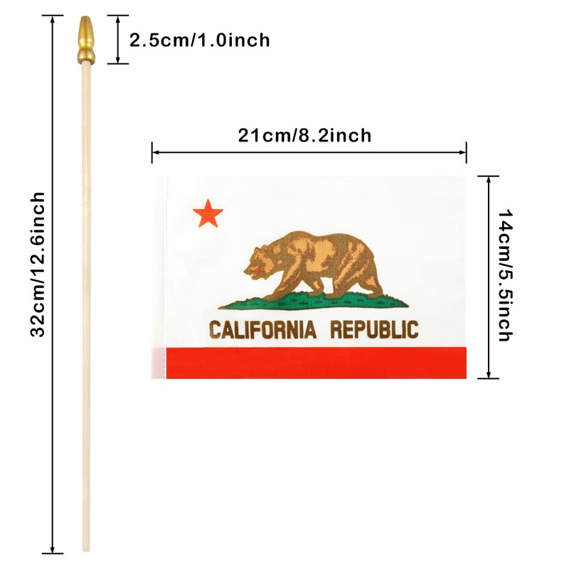 QQSD California Small Flag Stick Mini Hand Held Flags -