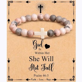 Natural Stone Faith Bracelet - Metal Color: Pink Zebra Jasper