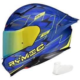 RYMIC SR6 Full Face Motorcycle Helmet with Clear&Tinted Visors for Adult Men Women Motorbike Racing Street Bike Helmets Pinlock Ready DOT Approved (Flash Blue/Yellow, Large)
