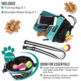 PetAmi Dog Treat Pouch | Dog Training Pouch Bag with Waist Shoulder Strap, Poop Bag Dispenser | Treat Training Bag for Treats, Kibbles, Pet Toys | 3 Ways to Wear (Turquoise) | No bowl included