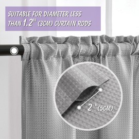 Home Queen Grey Waffle Bathroom Window Curtains, Short Water Repellent Rod Pocket for Small Kitchen Window, 24 W X 24 L Inch Each