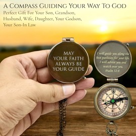 Engraved Compass, 'May Your Faith Always Be Your Guide ~ Psalm 32:8' Brass Compass, Keepsake Gifting Compass, for Special Occasions