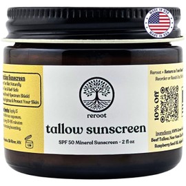 Beef Tallow Sunscreen - Non Toxic, All Natural, Non-Nano Zinc Oxide Cream - Tinted Mineral Sunscreen for Face - Reef Safe SPF 50 Sun Protection for Men Women and Children (2oz, Unscented)