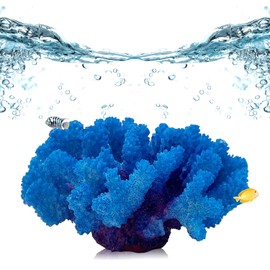 PINVNBY Artificial Coral Ornament, Underwater Sea Plants Decorations, Aquarium Coral Decor Craft Resin Aquarium Plants for Fish Tank Decor Landscape (Blue)