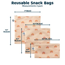 Tiny Twinkle 3 Pack Reusable Snack Bags - Machine Washable, PFAS, PVC, BPA, Phthalate-Free Reusable Baby and Toddler Food Safe Snack Bags (Boho Rainbow)