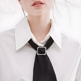 CZ Silk Scarf Square Ring Clip Pin for Women Fashion Crystal Shell Pearls Embellished Shirt Ties Clips Chic Waist Clothes Corner Slide Clasp Pin Dress Accessories Jewelry (Silvery)