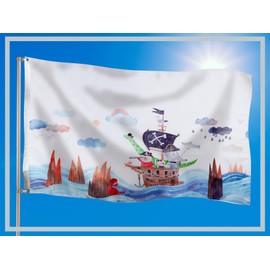 PHENO FLAGS Children's Pirate Flag, 60 x 90 cm - Funny Pirate Boat Motif with Elephant, Bear, Rabbit & Dinosaur - Ideal Pirate Adventure Flag for Children's Room and Play Towers