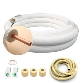 VEVEVA 33FT Copper Tubing Mini Split Line Set 1/4" OD Single Tube with Nuts,3/8" White Insulation Kit Pipe Round Metal for Air Condition,HVAC Heating System, Refrigeration,Industry, DIY