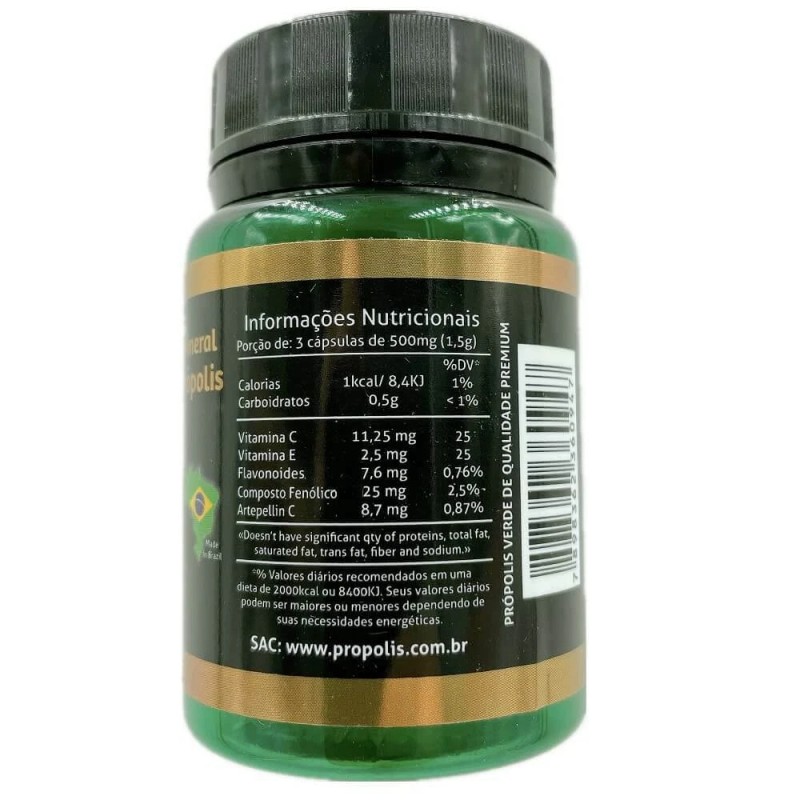 BrazilBeePropolis Brazil Wax Green Bee Propolis 500mg, 60 capsules