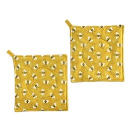 Yellow Bees Pot Holders Set of 2 Hot Pads 8 inch by 8 inch